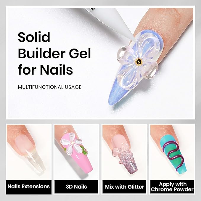 MIZHSE 30g 3D Gel Nail Art Sculpting Gel and 15g Rhinestone Glue, Clear Solid Builder Gel for Nails Hard Nail Builder Gel 3D Molding Gels Non-Sticky U V LED Nails Charm Glue 3D Art Salon Home DIY