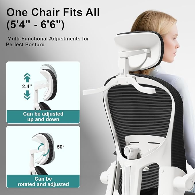 Ergonomic Office Chair - Adjustable Lumbar Support, Headrest, High Back Mesh Desk Chair for Office and Home, 90-120° Reclining Computer Chair with Flip-Up Arms (Panda)