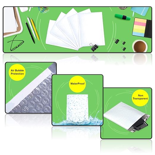 SALES4LESS - Poly Bubble Mailers, Waterproof & Cushioned Padded Envelopes for Shipping, 4 x 8 in (50 Pack, White)