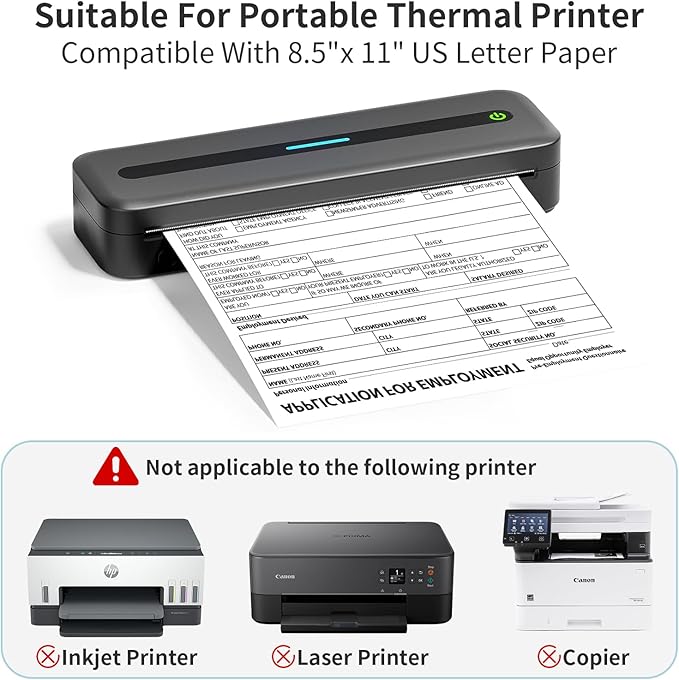 4 Rolls Thermal Printer Paper 8.5" x 11" US Letter Size - High-Efficiency Durable Printing for Picture or Home Work, Printing Contract, Compatible with Most Thermal Printers (100 Sheets / 4 Rolls)