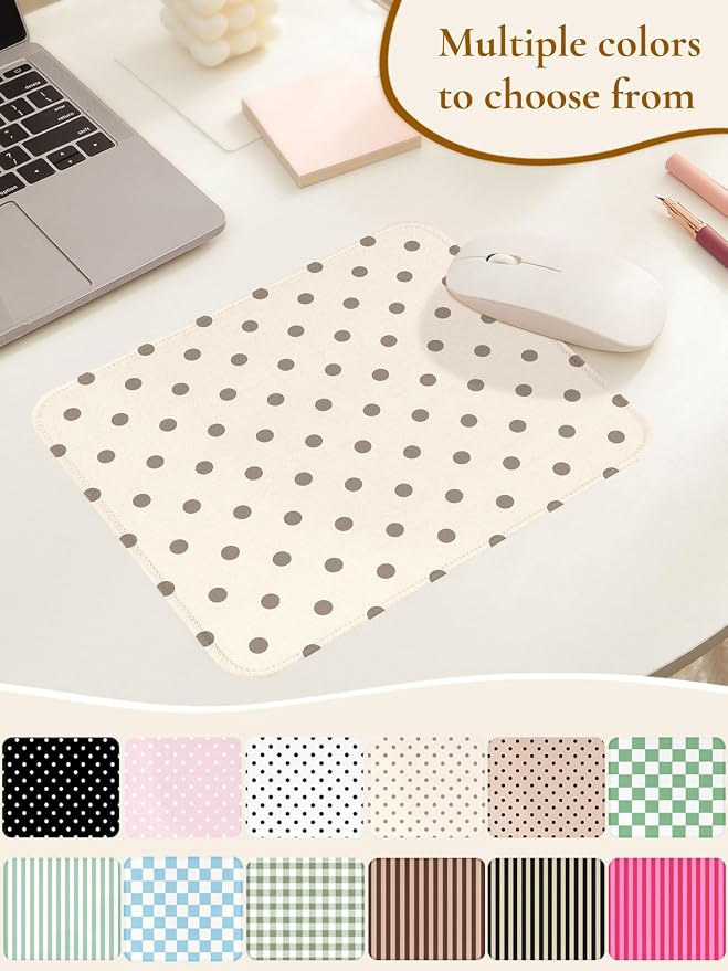 Square Cute Dots Mouse Pad with Stitched Edge, Premium Waterproof Cloth Aesthetic Small Dot Mouse Mat, Non-Slip Rubber Base Funny Mousepad Desk Accessories,Dots Khaki Beige