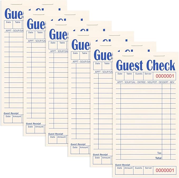 Guest Checks Books for Servers, Server Note Pads, 6 Pack, Natural Color Paper, Waitress Notepad for Restaurants, Waitress Accessories, 300 Sheets, Blue