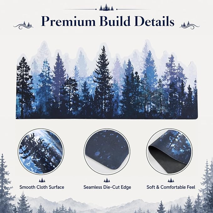 Large 3D Pine Forest Desk Mat Gradient Forest Big Gaming Mouse Pad Non-Slip | Rubber Base Decorative Keyboard Mat, Extended Desk Protector for Office Home Study Workstation, 35.43 x 15.75 Inch