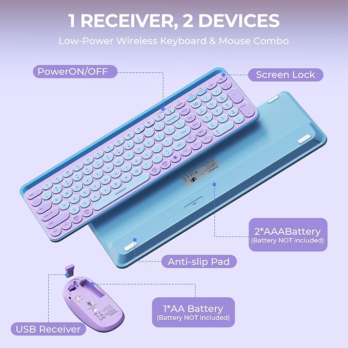 seenda CTU-301 Bluetooth Keyboard and Mouse Combo for iPad,Dark Purple | Bluetooth+2.4G combo with tablet holder, full-size keys and quiet clicks for iPad, iPhone, Mac, Windows and Android.