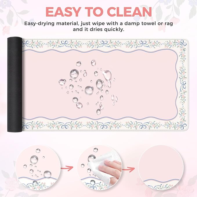 iCasso Pink Desk Mat,Cute Desk Pad for Keyboard and Mouse | Anti-Slip Large Mousepad,Soft Lycra Surface Computer Mat Women,Girly Keyboard Pad for Home Office