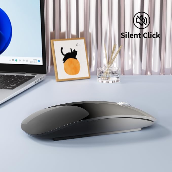 TENMOS M18 Bluetooth Mouse, USB C Rechargeable Wireless Mouse, Grey&Black | Tri-Mode BT5.1/5.0+2.4G, Silent, Portable, Battery Level Visible, USB Receiver,Type C Adapter, for Laptop/Macbook/iPad/PC