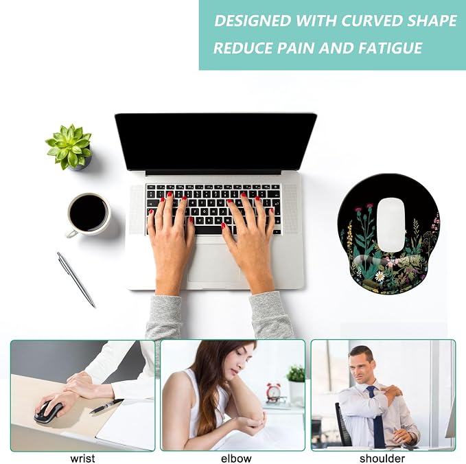 Mouse Pad with Wrist Support, Ergonomic Mouse Pad with Memory Foam Wrist Rest Cushion, Non-Slip Rubber Base Gaming Mice Pad for Home Office Computer Laptop, Flowers Grass