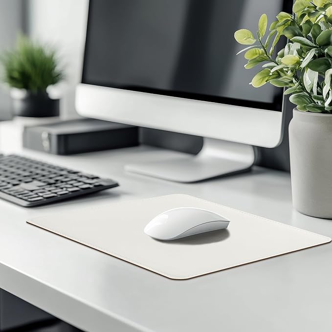 Mouse Pad, PU Mouse Pad，Leather Mouse Pad with Stitched Edge Micro-Fiber Base with Non-Slip Waterproof，Mouse Pad for Computers，Laptop, 8x11Inch (Lily White)