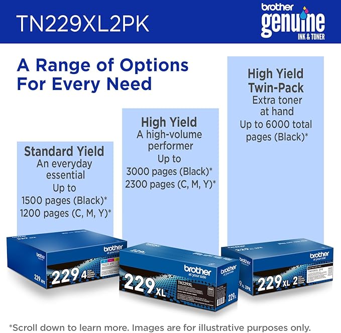 Brother Genuine TN229XL2PK Black High Yield Printer Toner Cartridge 2-Pack - Print up to 3,000 Pages Each(1)