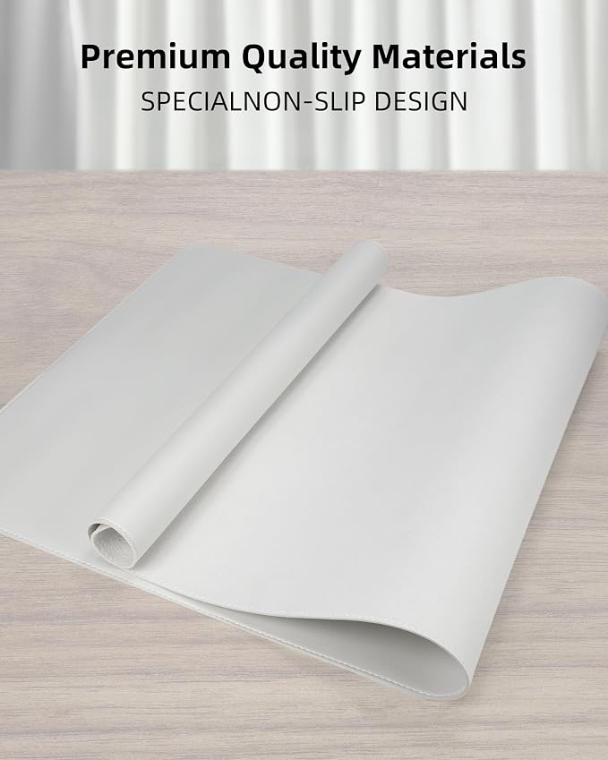 Leather Desk Pad Protector- 48" x 17" Office Desk Mat, Non-Slip PU Leather Mouse Pad, Waterproof Desk Blotter Mat, Desk Cover for Office and Home (Ivory White)