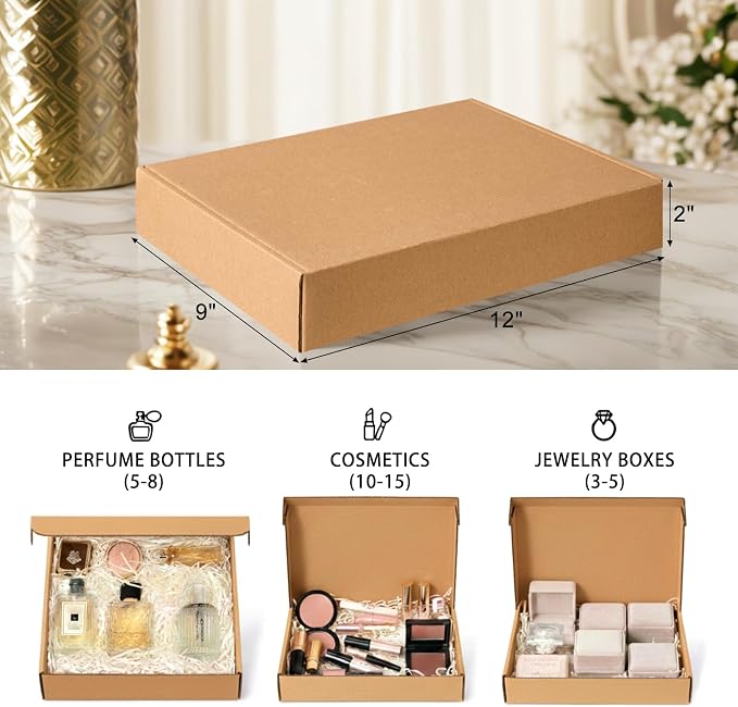 12x9x2 inches Shipping Boxes Set of 25, Corrugated Cardboard Boxes Literature Mailer Boxes Gift Boxes Small Boxes for Shipping Wrapping Mailing Packaging Small Business, Brown