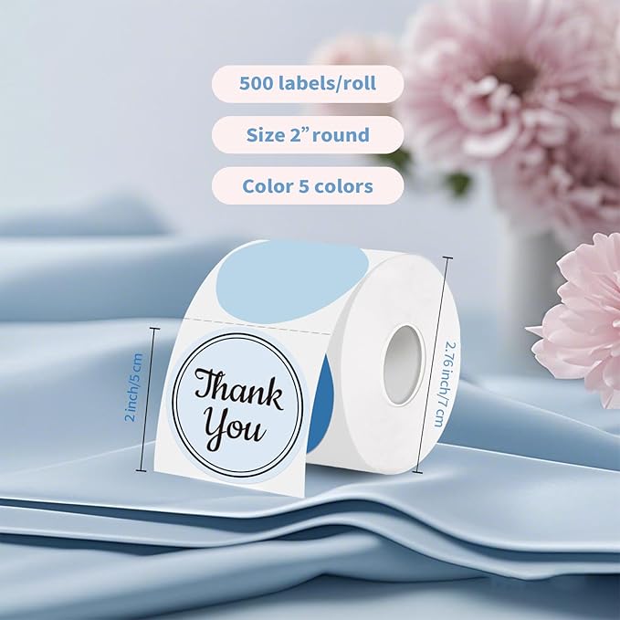 2 inch Round Thermal Label,Blue Circle Thermal Sticker Labels for Business and Home,Direct Thermal Printer Label for DIY Logo Design,Thanks Card,500 Labels/1 Roll