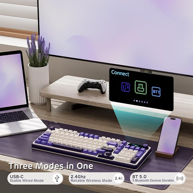 RK ROYAL KLUDGE S98 Wireless Mechanical Keyboard w/Smart Display & Knob | 96% RGB Wireless Gaming Keyboard BT/2.4G/USB-C, Hot Swappable Custom Keyboards, Creamy Sound Silent Computer Keyboard