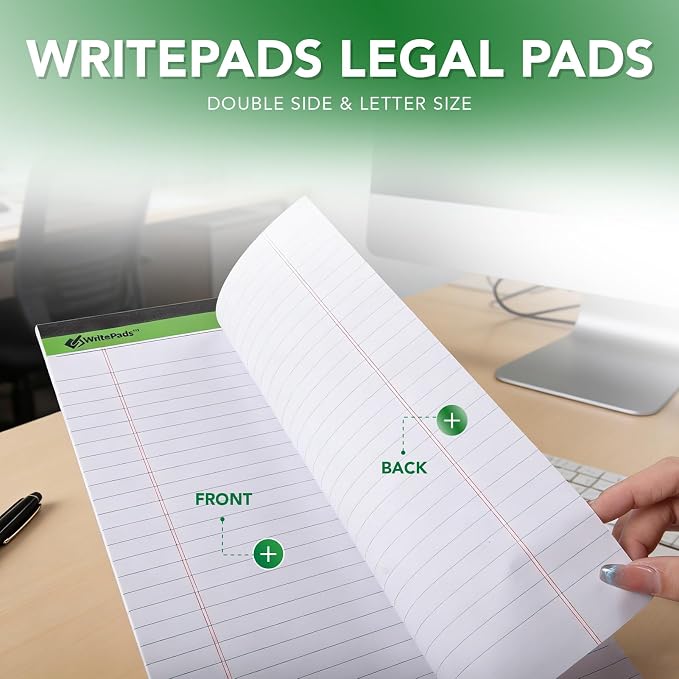 KAISA Legal Note pads 8.5 x 11，12pads 600 Sheets note pads Writing Pads Recycled Paper, Wide Ruled Perforated 50 sheets Premium Thick Paper Hard Back Notepads 8-1/2"x 11-3/4" Writing Tablet Canary For Office Supplies (Pack of 12pc)