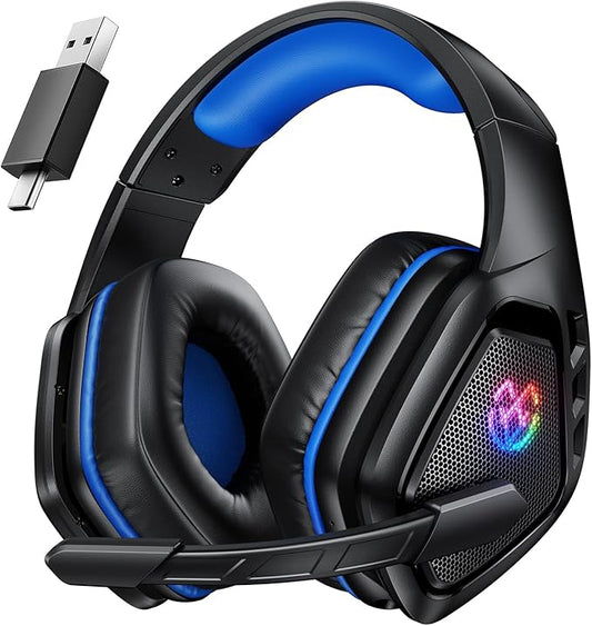 Tatybo Wireless Gaming Headset for PC, Ps5, Ps4, 2.4 Ghz USB & Type-C Gaming Headphones with Microphone, 30H Battery Bluetooth Headphones for Switch, Laptop, Mobile, Mac (Black Blue)