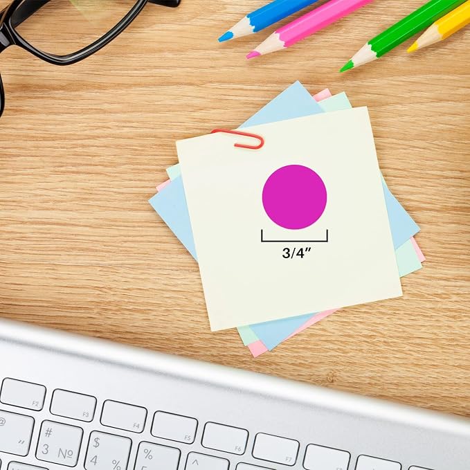 Fluorescent Purple Dot Stickers, 3/4 Inch, 1008/Pack | Matte Paper Circle Labels for Offices, Retail, Classrooms, and Warehouses. Made in USA