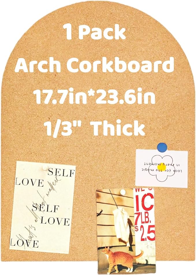 Okydoky 8mm Thick Arch Cork Boards,17.7X 23.6in Self-Adhesive Pin Board,1 PC for Home Office Decor(4560Arch-1pc-8mm)