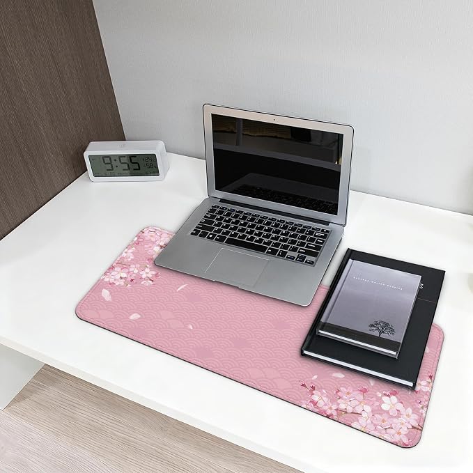 Gaming Mouse Pad with Anti-Slip Rubber Base, Extended Large Computer Mouse Mat with Stitched Edges, Long XL Anime Mousepad for Laptop and Keyboard, 31.5 x 11.8 inch (Pink Cherry Blossom)