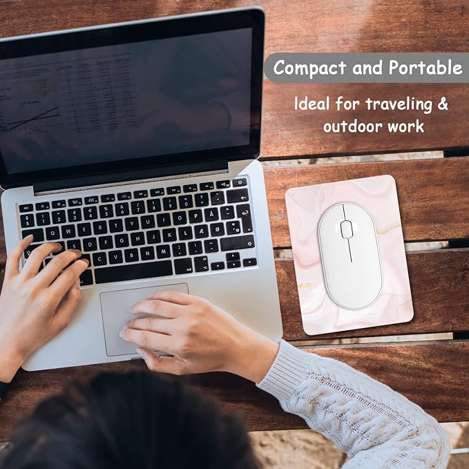 Dapesuom Small Mouse Pad, 6 x 8 Inch Thick Rubber Premium-Textured Non-Slip Portable & Washable Mini Mouse Mat for Women Men Wireless Laptops Keyboard Tray Gaming Work Travel, Elegant Pink Marble