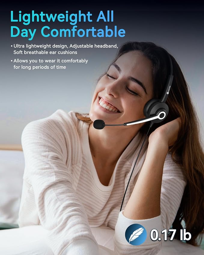 Voistek USB Headset with Microphone for PC, Computer Headset with Noise Cancelling Mic, Mute & Volume Control, Wired Headset for Work, Zoom, Teams, Online Meetings, Home Office