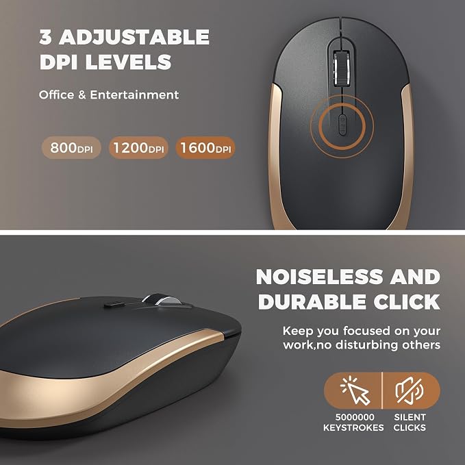 Vssoplor Wireless Keyboard and Mouse, Rechargeable Ultra Slim, Black Gold | Quiet Full-Size Keyboard and Mouse Combo Set, for Laptop, PC, Notebook, Desktop, 2.4GHz Stable Connection, Ideal for Office