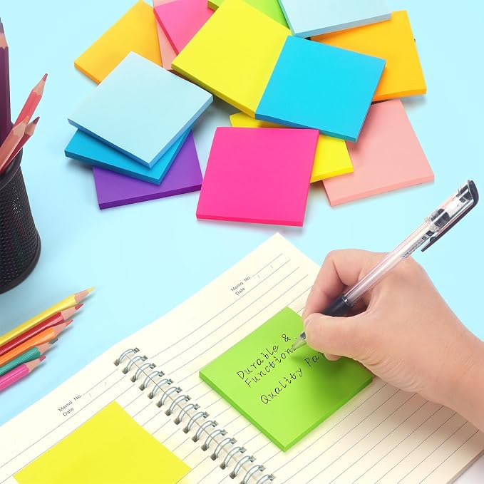 Early Buy Sticky Notes 3 in x 3 in, 8 Bright Color 8 Pads, 55 Sheets/Pad | Bright Color Self-Stick Note For Daily Reminders, Home, Office