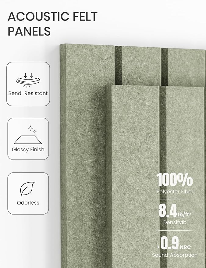 28" x 18" Felt Bulletin Board Tiles, Fine Stripe, Sage | 6-Pack Cork Board Alternative, 30 Adhesive Tabs, Push Pin Board, Wall Decor, Office, Home, Classroom, Dorm