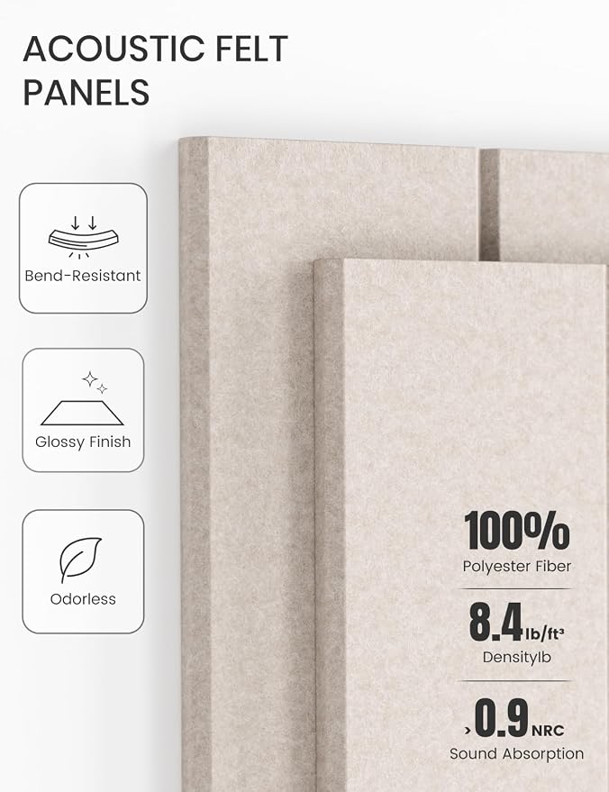 28" x 18" Cork Board Alternative, Wide Stripe, Oatmeal | 6-Pack Felt Pin Board Tiles, 30 Adhesive Tabs, Custom Wall Layout, Photo Display, Memo Board, Office, Classroom, Dorm