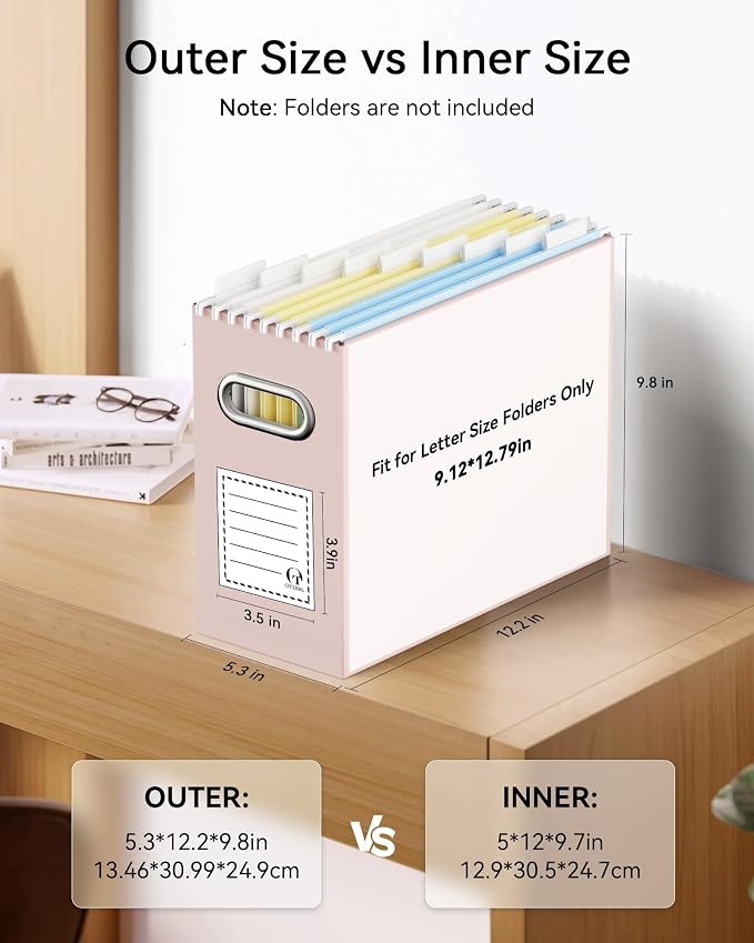 Portable Collapsible Cardboard File Box with Handle for Letter-Size | 2-Pack. Stainless Steel Handle. Label Stickers Included. Fits Letter Folders (Not Included). Home, Office, School, Dorm, Tax.