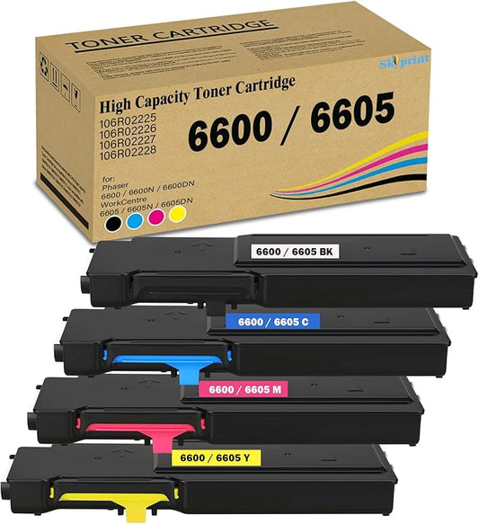 Phaser 6600 WorkCentre 6605 High Yield Toner Cartridge Replacement for Xerox Phaser 6600 6600N 6600DN WorkCentre 6605 6605N 6605DN Printer (Black:8,000 Pages;Cyan Magenta Yellow:6,000 Pages)