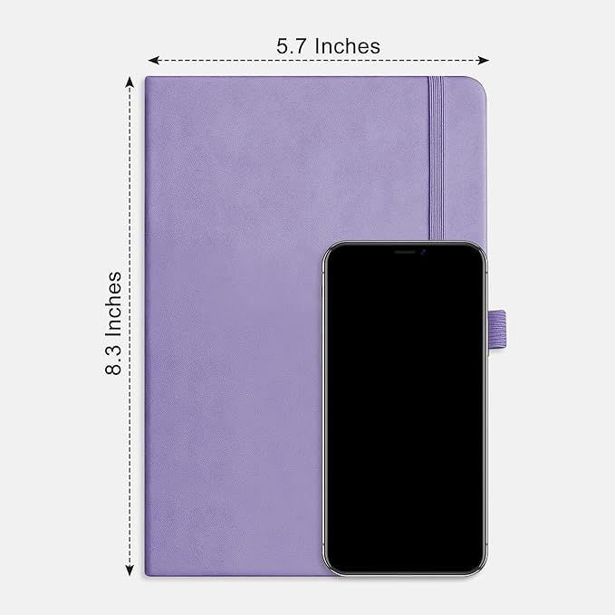RETTACY Lined Journal Notebook, 2-Pack, 192 Numbered Pages per Pack, A5 Medium Size (5.7'' x 8.3''), for Men & Women, Writing, Work, Leather Hardcover, 100 GSM Thick Paper (Black & Purple)