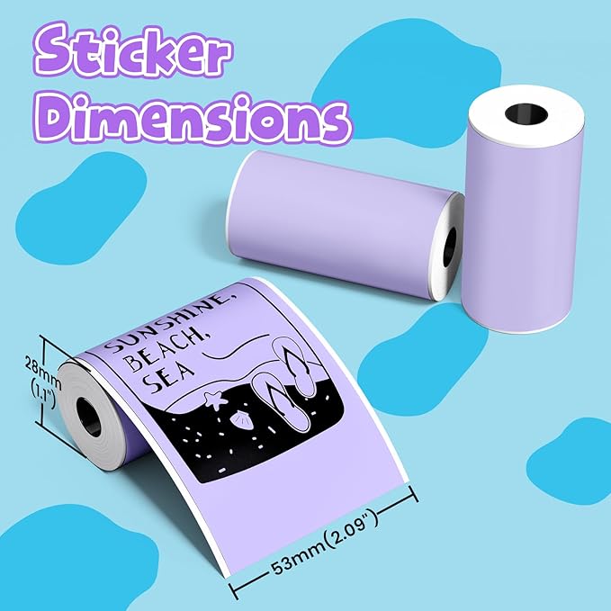 Phomemo Purple Self-Adhesive Thermal Paper, Glossy Printable Sticker Paper for Phomemo T02/T02Pro/Q02E/M02X/Y02C/Q02 Mini Sticker Printer, 50mm x 3.5m, Diameter 28mm, 3-Rolls, Image Time 20 Years