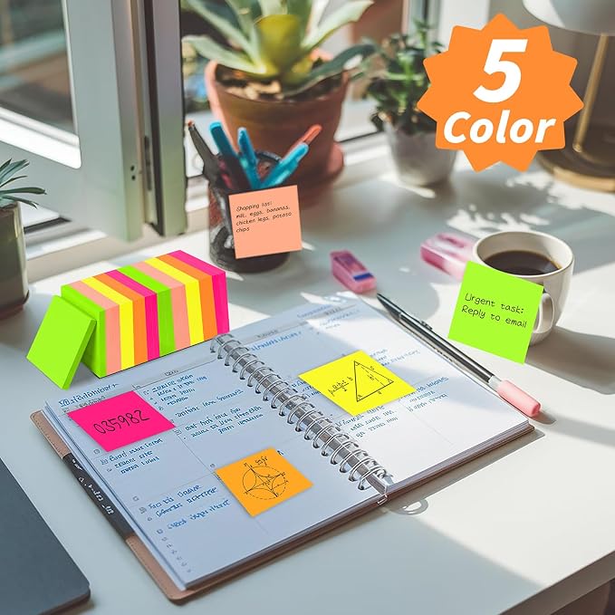 35 Pack Sticky Notes Bulk 3x3 Inch 5 Bright Colors Colorful Memo Pads | 75 Sheets Per Pad, Self Stick Notes, Adhesive Paper, Office, School, Home, Teachers, Students, To Do Lists