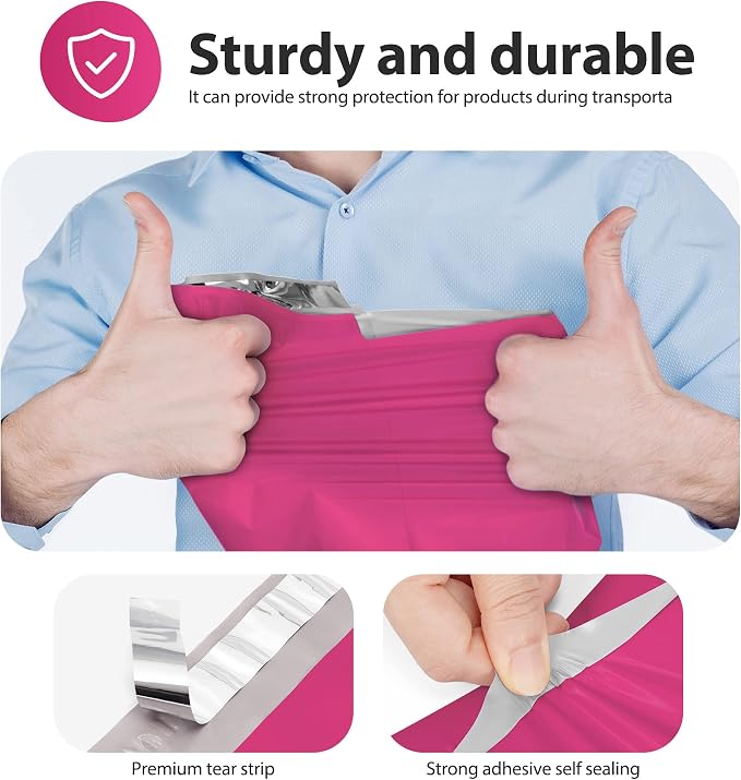 Fuxury 12x15.5" Poly Mailers 500Pcs,Bulk Shipping Bags For Clothing,Pink | Strong Adhesive Packaging Mailers Poly Bag,Waterproof Self Seal Mailing Envelopes For Books Clothes Business Boutique