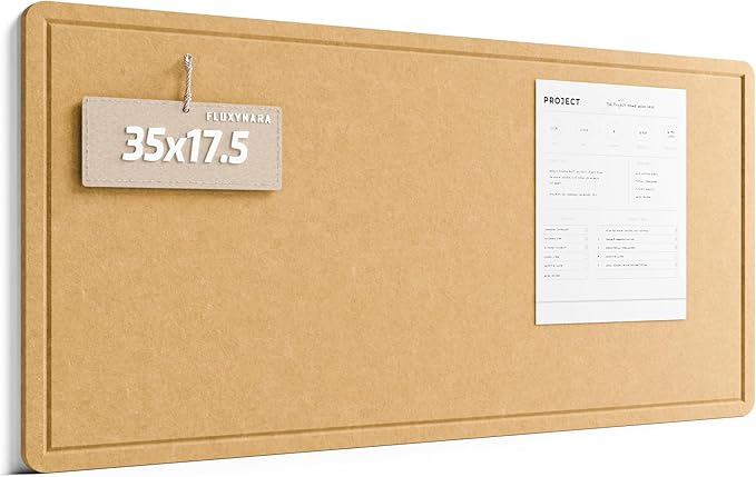 Fluxynara Bulletin Board, 35" x 17.5" Cork Board Alternative with 12 Safe Removable Adhesive Tabs, Foldable Felt Pin Board for Home Office, Classroom, Bedroom,Entryway for Walls— Mustard Yellow