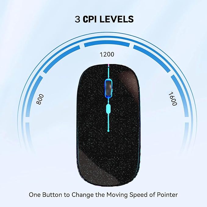Wireless Bluetooth Mouse Rechargeable Laptop Mice with LED Lights Silent Slim Use(BT5.2 and 2.4G Portable USB Receiver)Dual Mode Computer Mouse for Laptop/iPad/Tablet/Apple/PC/Mac(Pearl Black)