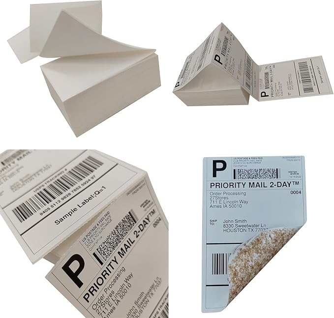 4x6 (100x150mm) Fanfold Direct Thermal Shipping Labels, 8 Stacks / 4000 Labels – Perforated, Compatible with Zebra, Rollo, UPS, FedEx