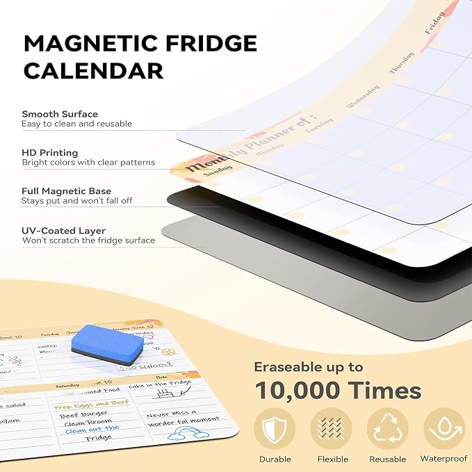 Dry Erase Magnetic Calendar for Refrigerator (3 Pack) - Monthly & Weekly & Daily Planner Magnet Whiteboard for Fridge - Shopping, to Do List, Meal/Menu, Planning Board, 14"x11", Yellow