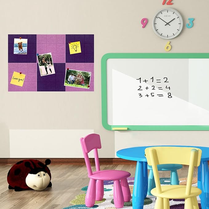 Large Square Felt Cork Board Tiles, Self Adhesive DIY Felt Bulletin Board with 35 Pushpins for Office School Home Wall Decor Stickers Memos (Purple & Light Purple)