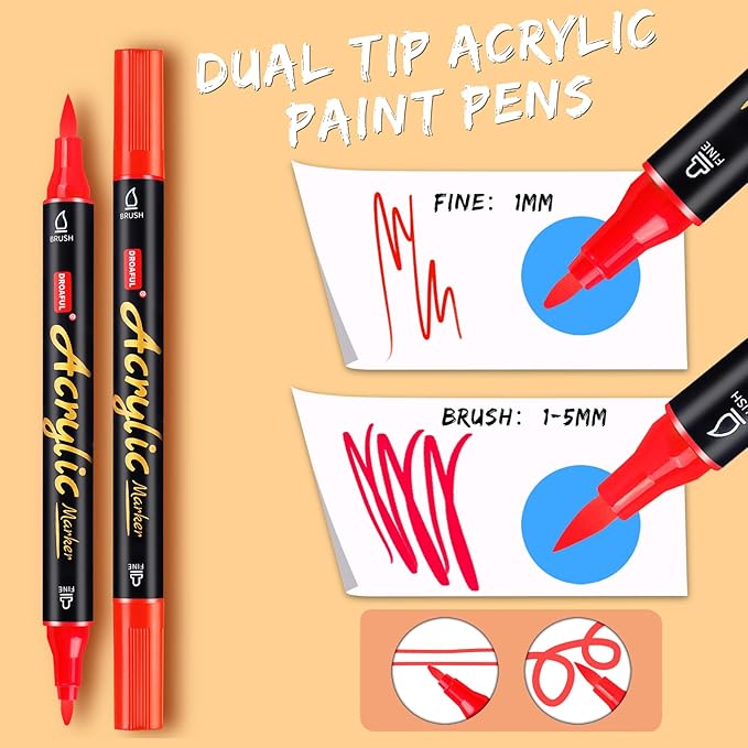 Acrylic Paint Pens Markers,72 Color Paint Markers Dual Fine & Brush Tips For Rock Painting,Fabric,Metal,Glass,Wood,Canvas,Ceramic,Plastic,Non-Toxic & Odor,Premium Art And DIY Craft Supplies