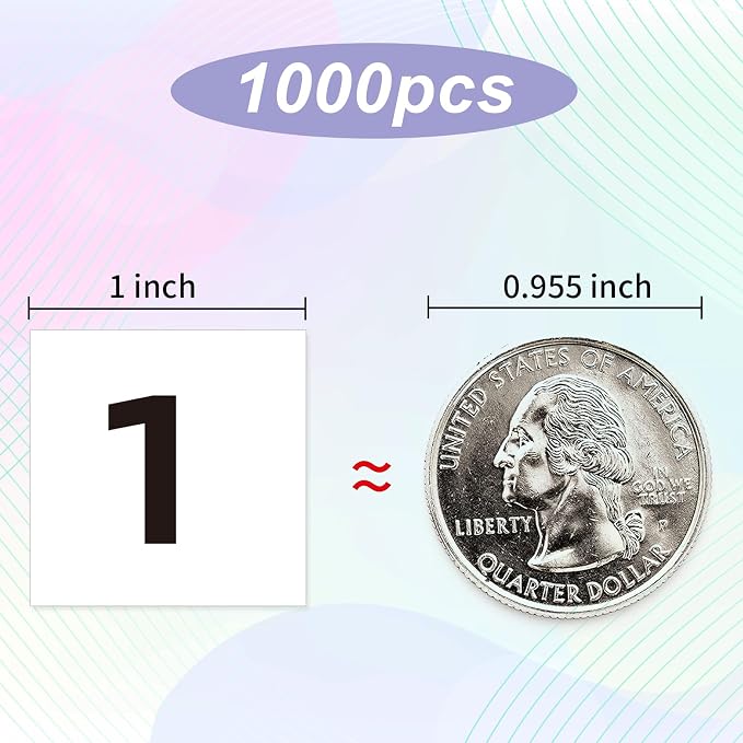 White Number Stickers 1-100, 1 inch Consecutive Number Stickers, Square Small Self-Adhesive for Office, Classroom, Indoor, Boxes, Storage