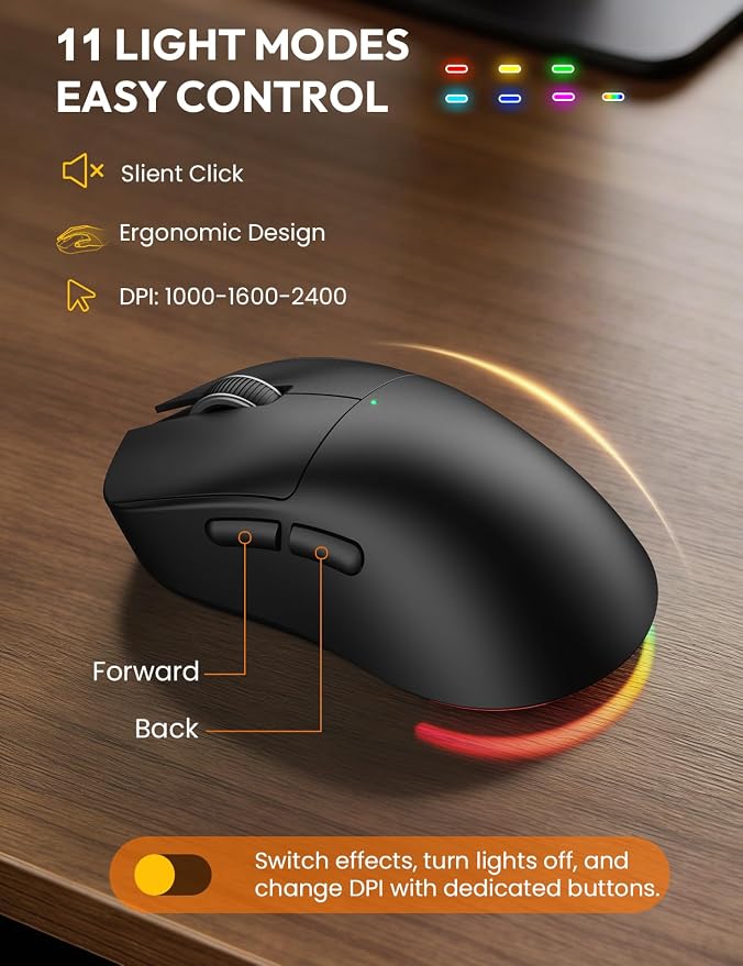 Wireless Keyboard and Mouse, Backlit Typewriter with Magnetic Wrist Rest | Phone Holder, Light Up Round Keycaps, Lighting Mouse, 2.4GHz Cordless Set for Mac, Windows, PC, Laptop, SABLUTE