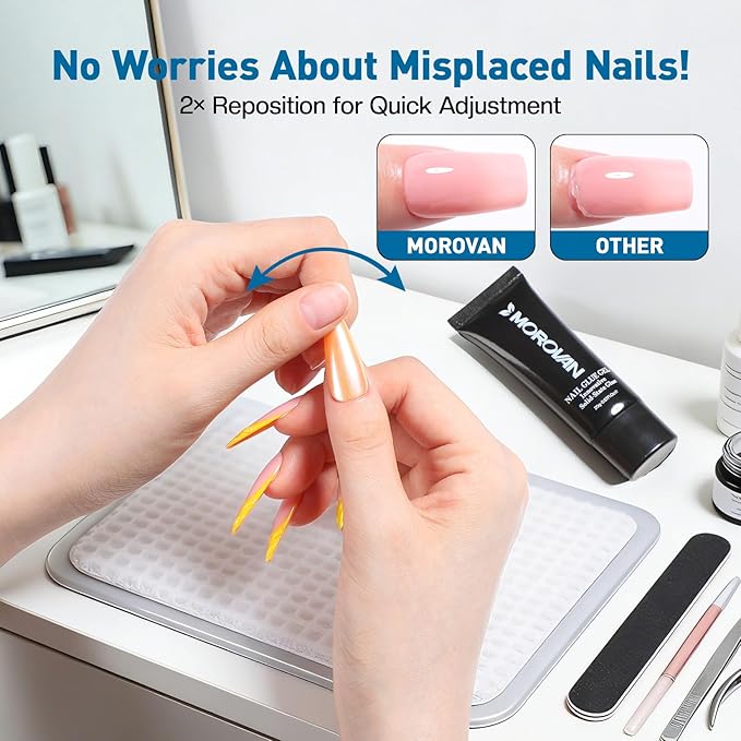 Morovan Solid Nail Glue Gel: Strong Solid Nail Glue Gel for Acrylic Fake Nails Tips Extension Press On Nails Long-Lasting Strong Adhesion Lamp Curing Needed
