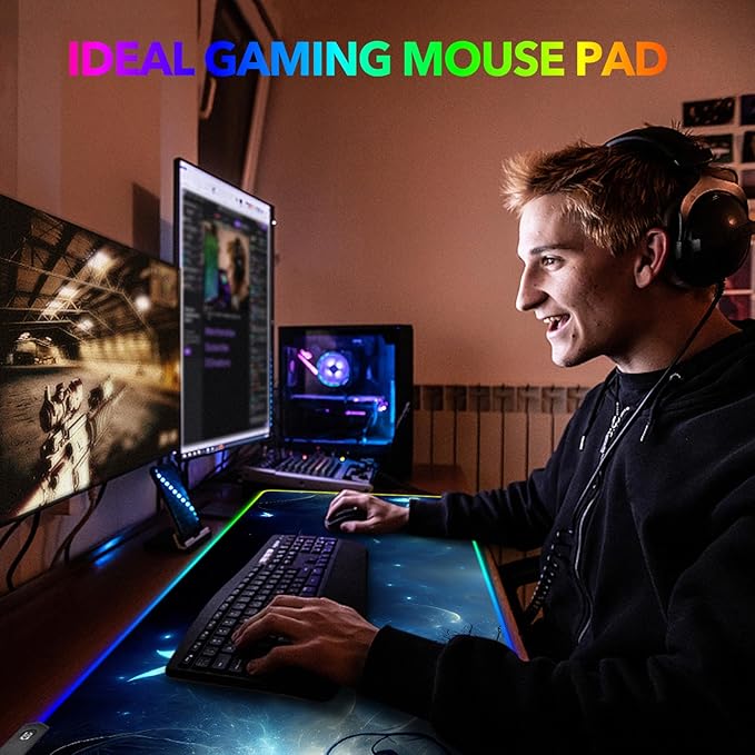 AIMSA RGB Gaming Mouse Pad XXL Large, Extended Glowing Led Light Up Cool Mouse pad Desk Pad Non-Slip Rubber Cute Mousepad Mat 35.4x15.8 Inch, Mysterious Glowing Butterfly