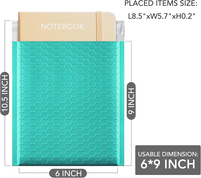 GSSUSA Teal Bubble Mailers 6x10 Small Padded Envelopes 1000 Pack Self-Seal | Usable Size 6x9, Strong Adhesion, Waterproof Opaque Shipping Bags, Teal, Small Business Packaging, Mailing Supplies, #000