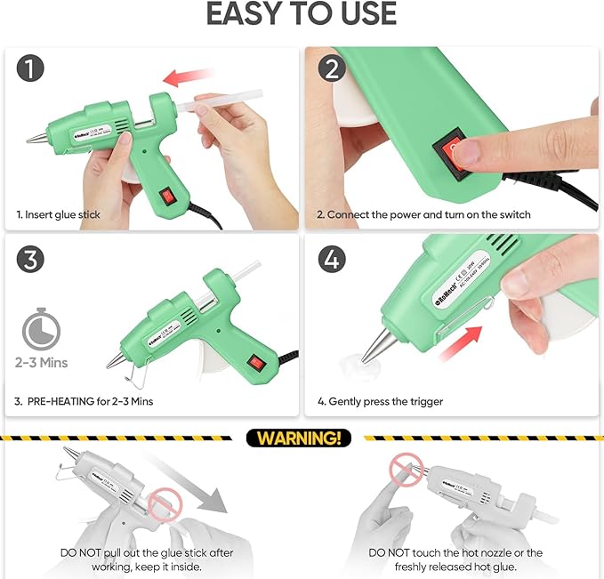 ROMECH 20W Mini Hot Glue Gun with 30 Glue Sticks Set, Fast Preheating Hot Glue Gun Kit Heavy Duty Gluegun for Craft, DIY, Repairs (Green)