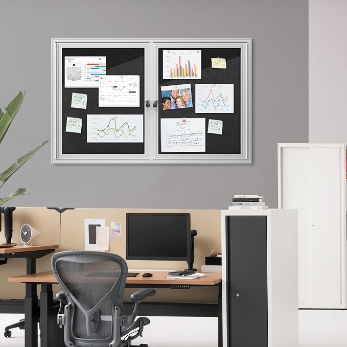 Mifuro 48"x30" Enclosed Bulletin Board, Outdoor Lockable Weather-Resistant Aluminum for School & Office, Silver Frame w/Black Flet