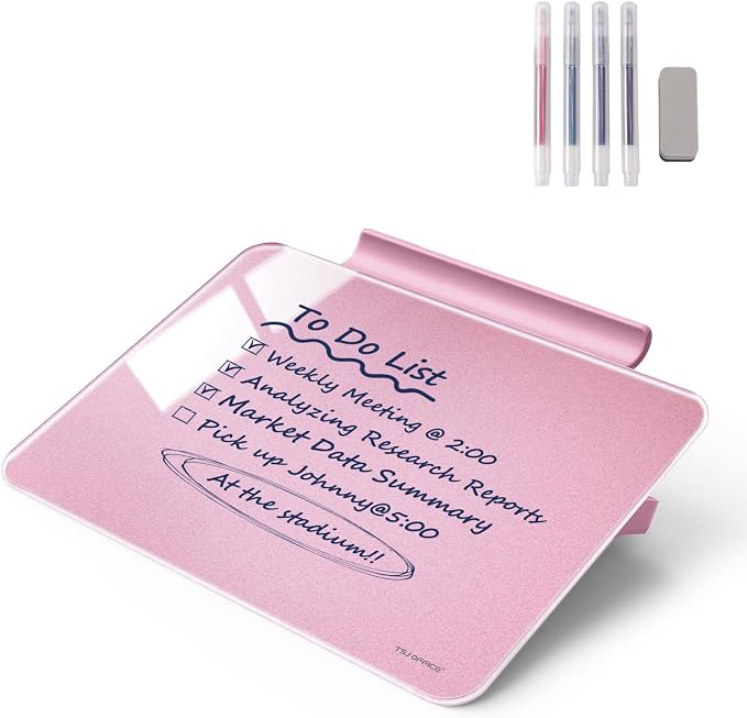 Small Desktop Whiteboard - Glass Dry Erase Board 8 X 6 Inches Tabletop Easel Whiteboard with Stand, Desk Board Buddy for Artist, Teacher and Student - Pink ＆ Gold