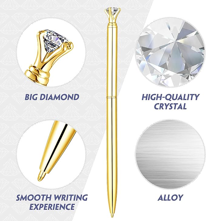 Outus 2 Pcs Gold Wedding Pens for Guest Book Signing Diamond Design | Hollow Round Holder Stand, Desk Ballpoint Pens, For Bridal Showers Wedding Bachelorette Party Engagement Reception Business