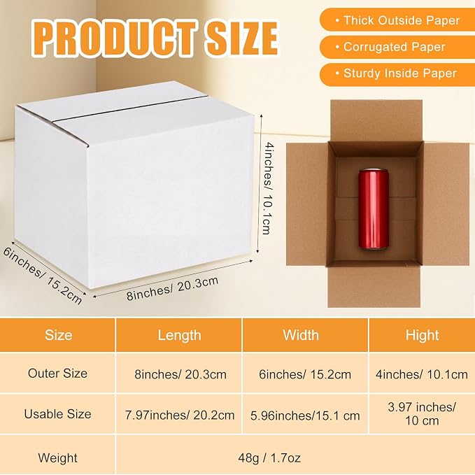 Yeaqee 72 Pcs 8x6x6 Inch Shipping Boxes Corrugated Cardboard Small Shipping Boxes for Packaging Mailing Packing Moving Small Business Storage Crafts Gifts (White)